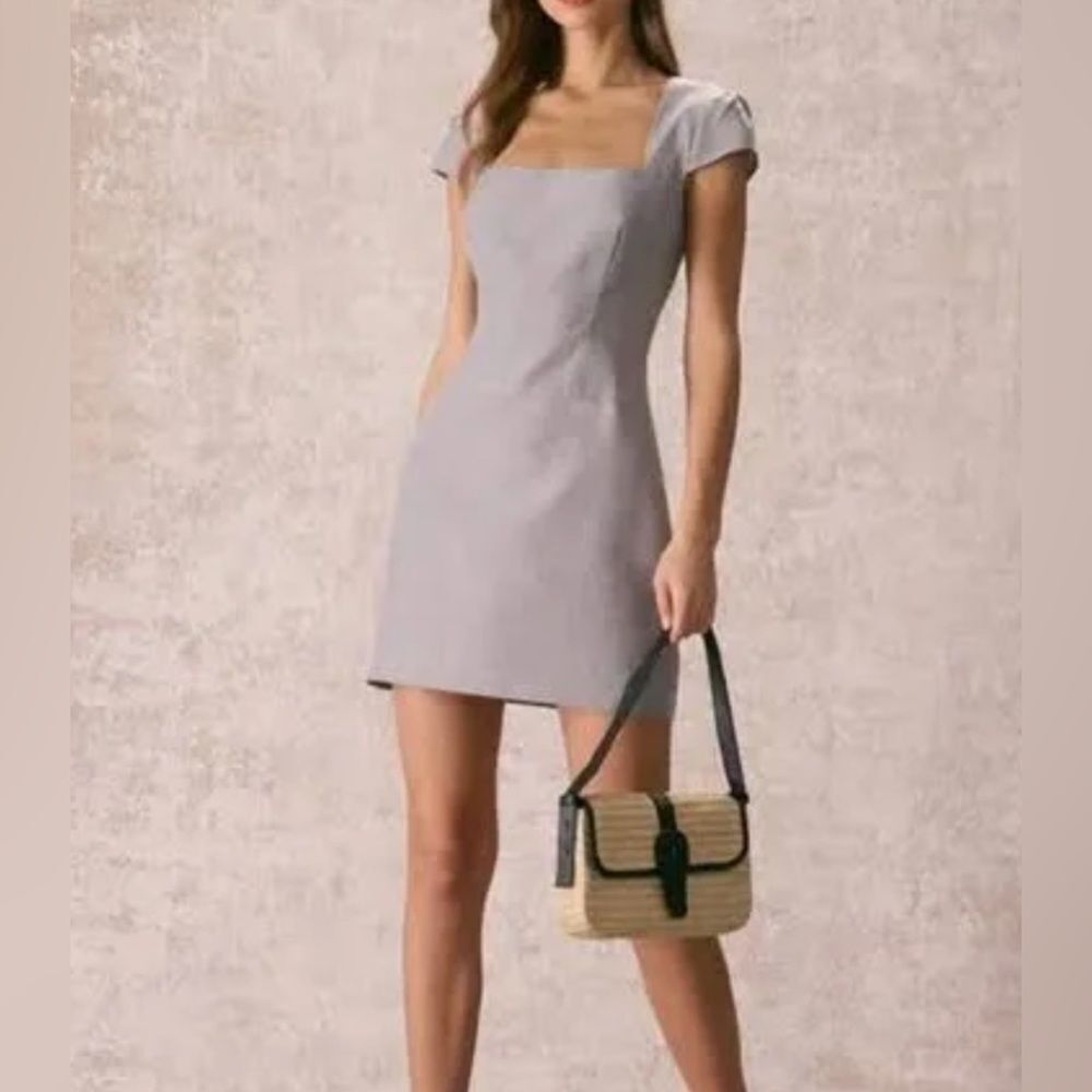 RIHOAS Square Neck Cap Sleeve Mini Dress Grey Small NWT IN PACKAGE